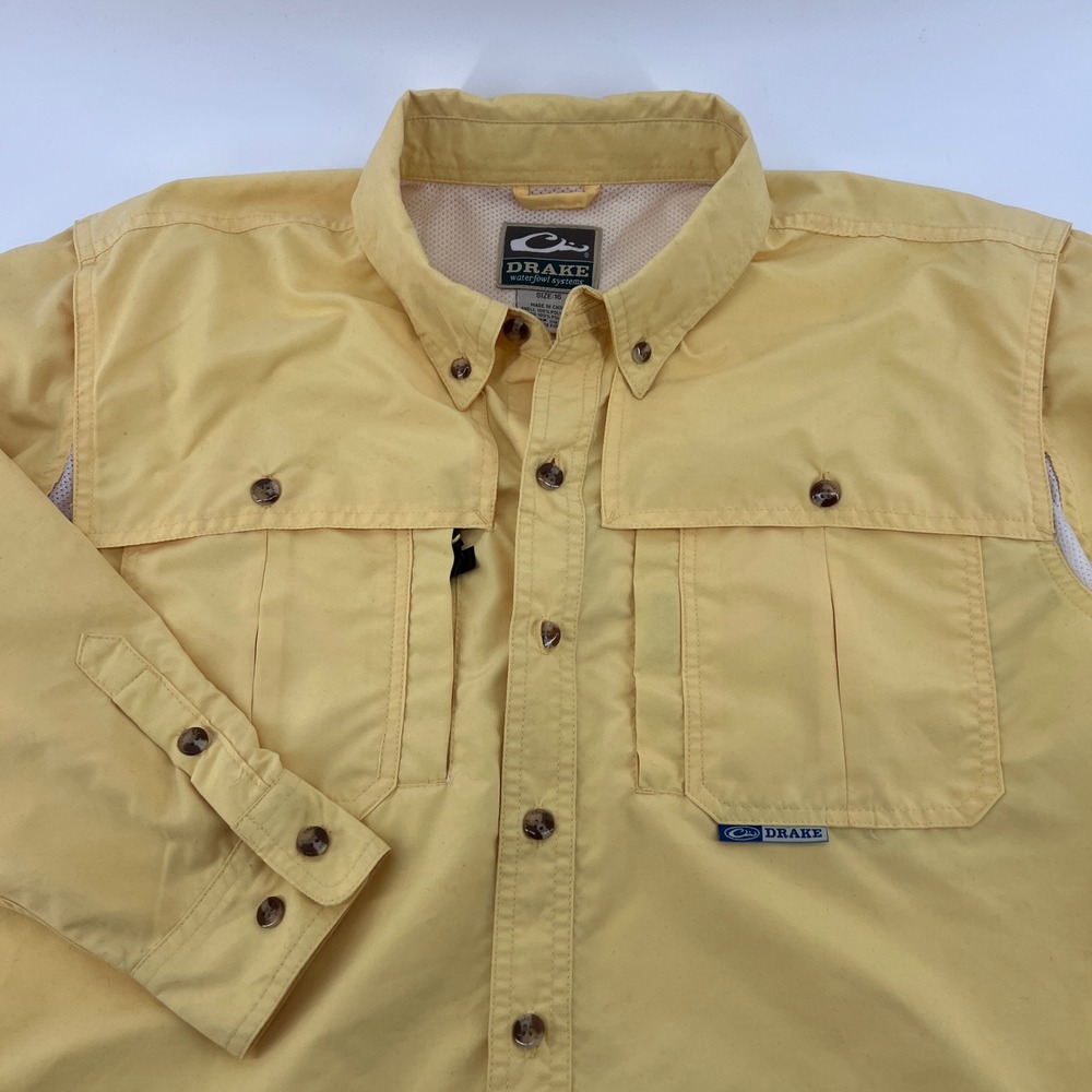 Drake Waterfowl Systems Kids Yellow Long Sleeve Fishing Shirt Size 16 Ventilated